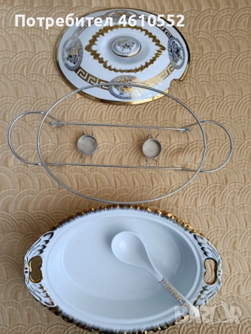 Нов порцеланов сервиз за хранене с модерен златен принт, снимка 3 - Сервизи - 51986776