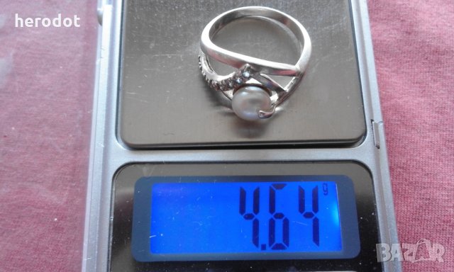 сребърен дамски пръстен с перла - нежна, изящна изработка! КРАСОТА!, снимка 1 - Пръстени - 26468978