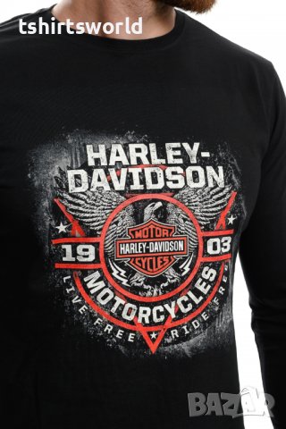Нова мъжка блуза с дълъг ръкав и дигитален печат Harley Davidson мотор, снимка 2 - Блузи - 37700549