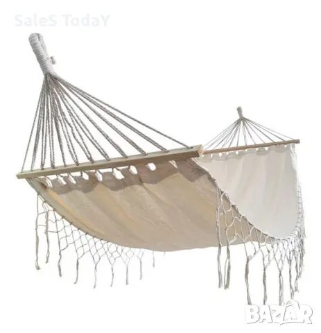 Хамак макраме, Бежов, 200x100см , снимка 3 - Градински мебели, декорация  - 49602441
