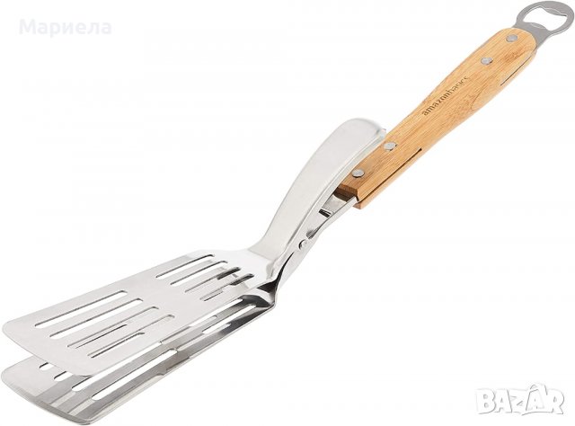 Amazon Basics 2 в 1 шпатула и щипка за барбекю с бамбукова дръжка, снимка 3 - Прибори за хранене, готвене и сервиране - 39302922