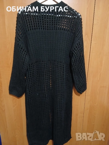 НОВ ЧЕРЕН,ДЪЛЪГ,МРЕЖЕСТ ПУЛОВЕР-РОКЛЯ С ДЪЛГИ СТАНИЧНИ  ЦЕПКИ , снимка 2 - Блузи с дълъг ръкав и пуловери - 52426593