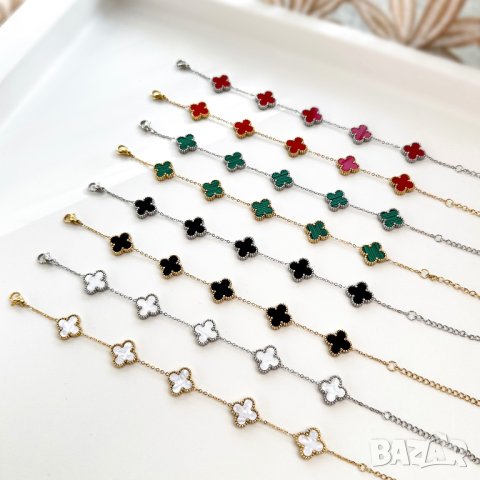 Гривни, колиета, обеци, комплект Van Cleef / Гривна, колие, обеци с детелини от медицинска стомана , снимка 3 - Гривни - 31165642