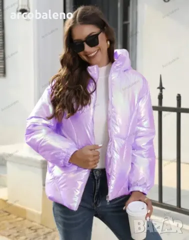 Лъскаво зимно дамско яке с качулка и семпъл дизайн, 4цвята , снимка 16 - Якета - 43010985