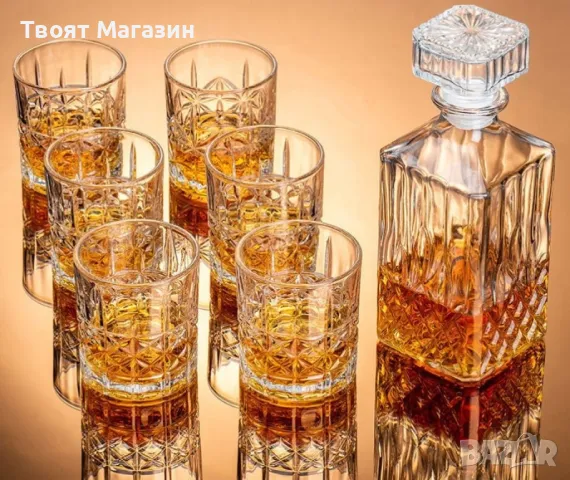 Стилен комплект – Стъклена гарафа с 6 чаши! , снимка 2 - Чаши - 48911604