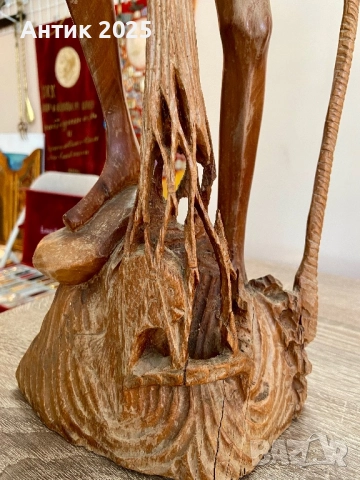 Винтидж резбована скулптура от тиково дърво — рибар с мрежа, снимка 6 - Антикварни и старинни предмети - 52937313