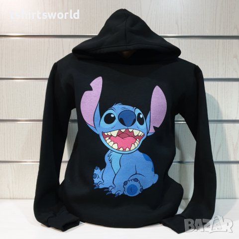 Нов мъжки суичър с дигитален печат Стич (Stitch) в черен цвят, снимка 3 - Суичъри - 38906796