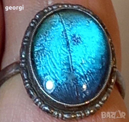 Стар английски сребърен пръстен с естествен камък , снимка 6 - Пръстени - 38107036