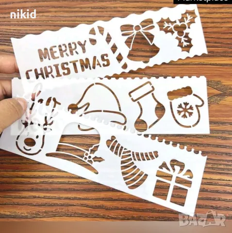 8 бр сет коледни снежинки елха елен стенсил шаблон спрей за торта украса стена scrapbooking, снимка 7 - Други - 47947665