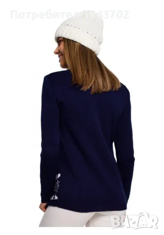 Тъмносин дамски пуловер с коледни мотиви MXS04, снимка 2 - Блузи с дълъг ръкав и пуловери - 48119319