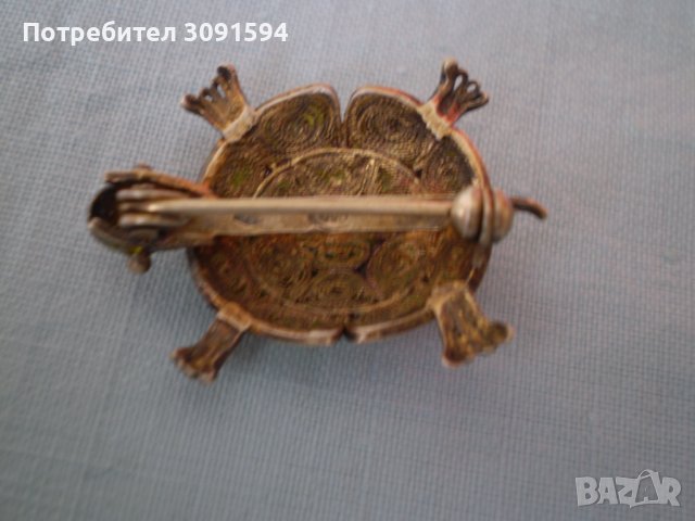  Антикварна брошка костенурка сребърна проба 800 И филигран , снимка 15 - Антикварни и старинни предмети - 36876012