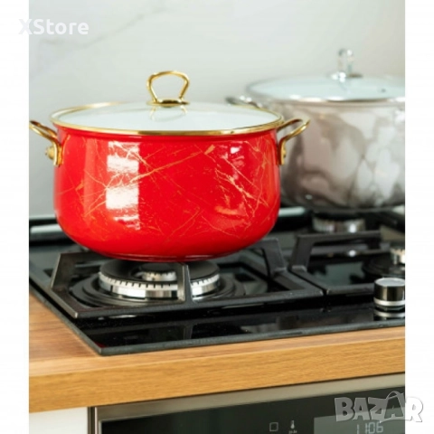 Тенджера Goldmann GM 8017-26R, 26x16см.\8.5л., Емайл, Индукция, Червена, снимка 5 - Съдове за готвене - 52496791