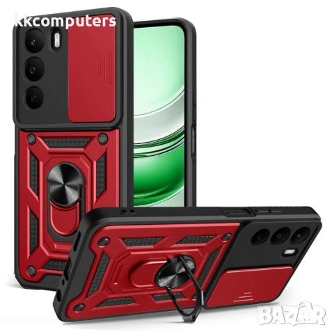 Калъф за Realme C71 4G с Въртяща се Стойка и Плъзгащо Капаче за Камера - PC + TPU, Военна защита, Ма, снимка 4 - Калъфи, кейсове - 53444054