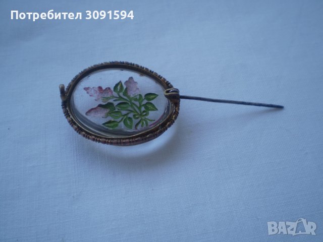 Рядка колекционерска брошка стъкло ГЕМИЯ цветя, снимка 6 - Антикварни и старинни предмети - 37513723