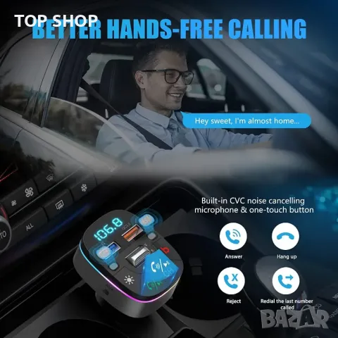 LENCENT Bluetooth 5.0 автомобилен FM трансмитер, снимка 7 - Слушалки и портативни колонки - 48511990