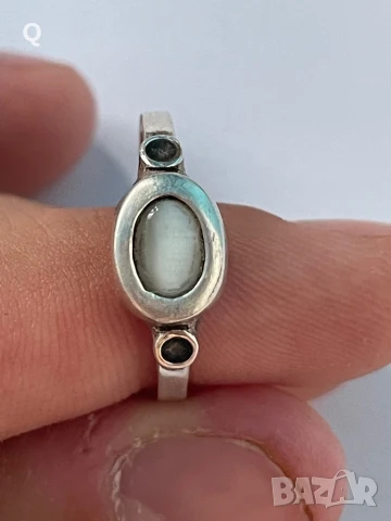 Сребърен пръстен с бял камък, проба 925 (8), снимка 3 - Пръстени - 50965310