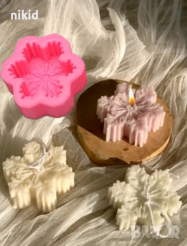 Голяма дълбока красива Снежинка силиконов молд калъп форма украса сапун гипс свещ глина шоколад, снимка 5 - Форми - 23102021