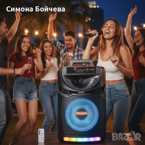 Bluetooth караоке колона с безжичен микрофон – 8,5″ говорител, LED светлини, TWS и FM радио, снимка 6 - Тонколони - 52819387