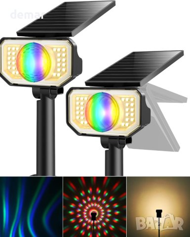FabStyl 2 броя соларни RGB прожектори, водоустойчиви,3 светлинни ефекта, снимка 1 - Соларни лампи - 43439482