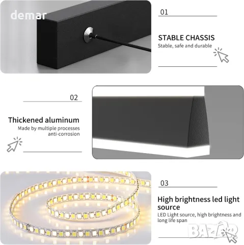 80CM модерен линеен пендел с дистанционно управление, с 1,5m регулируеми кабели, снимка 4 - Лампи за таван - 47450512