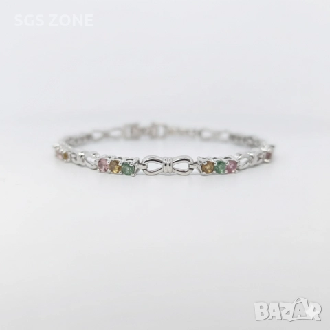 Ръчно изработена сребърна гривна с мулти турмалин, снимка 4 - Гривни - 52580837