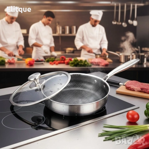 Тиган с капак Goldmann Fusionhex Pro, Дълбок, Незалепващо Покритие, Неръждаема стомана, снимка 6 - Съдове за готвене - 53535601