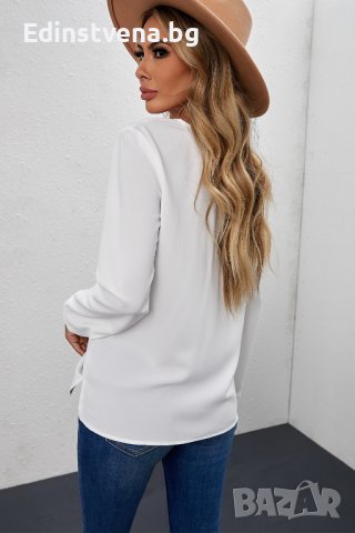 Дамска блуза в бяло с дълъг ръкав и етно мотиви, снимка 4 - Блузи с дълъг ръкав и пуловери - 40534590