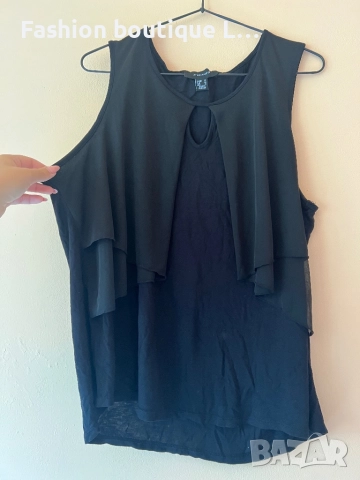 Черен памучен потник 46 размер на марката Atmosphere с тюлени воали отпред 🖤, снимка 2 - Потници - 51920912