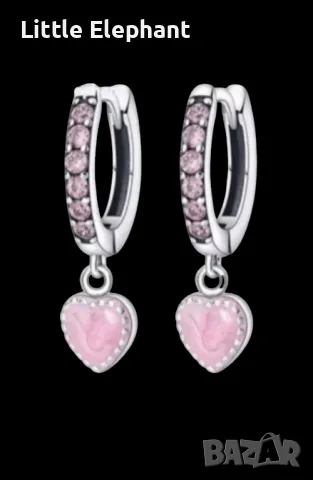 Сребърни висящи обеци сърца с кристали,2 kind,pink/нови
