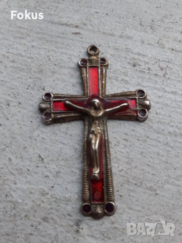 Стар бронзов кръст с емайл, снимка 1 - Антикварни и старинни предмети - 39943472