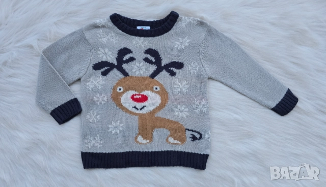 Детски коледен пуловер 9-12 месеца, снимка 5 - Бебешки блузки - 52463900