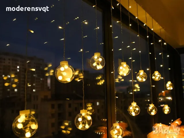 Светлинен коледен гирлянд топки 138 LED топъл цвят, снимка 6 - Декорация за дома - 48132415