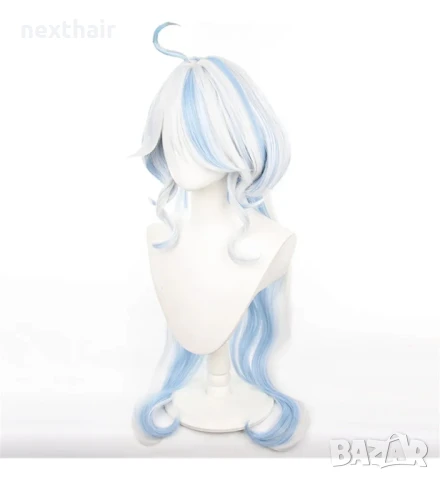 Аниме бяла перука със сини кичури Game Focalors Furina Fantasia Fontaine Impact Genshin, снимка 4 - Аксесоари за коса - 50621877