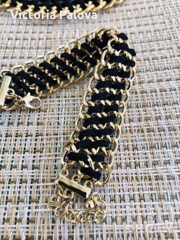 Разкошно колие и гривна.Синджир и кожа, снимка 8 - Бижутерийни комплекти - 27041817