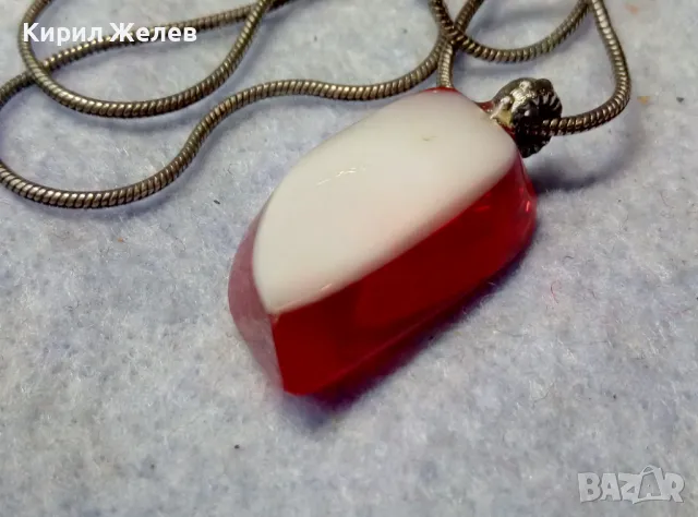 СТИЛНО ПОСРЕБРЕНО МЕДНО КОЛИЕ с АРТ ВИСУЛКА от ЦВЕТНО СТЪКЛО ФЕШЪН МЕДАЛЬОН 25017, снимка 2 - Колиета, медальони, синджири - 49981834