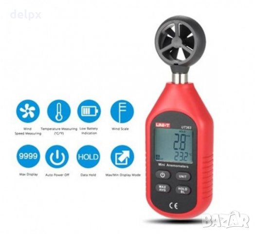 Цифров анемометър UT-363, измерване на скорост и температура на въздуха