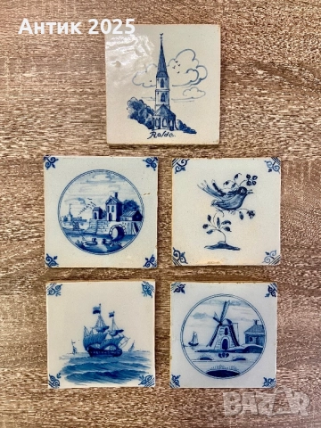 Комплект винтидж керамични плочки в стил Delft Blue, Нидерландия