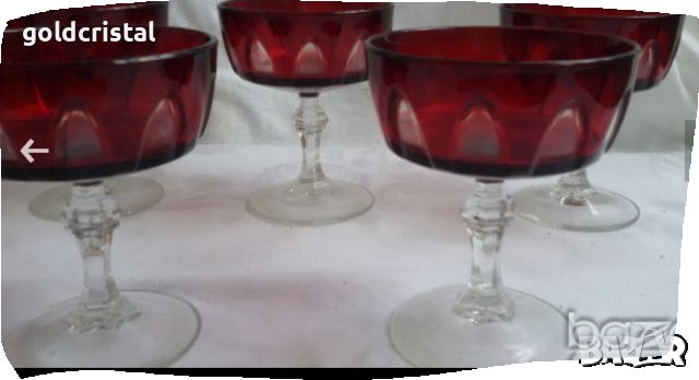  чаши френски червен кристал лукс, снимка 8 - Антикварни и старинни предмети - 18594015
