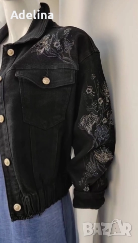 Дънково черно яке, снимка 2 - Якета - 51794312