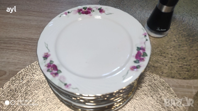 12 бр. Порцеланови Чинии със Златен Кант, снимка 7 - Чинии - 52679592