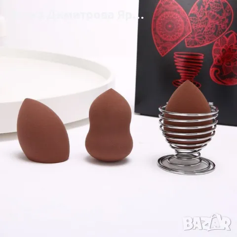 Комплект от 3 бр. тампони за нанасяне на грим по лицето с метална поставка HZS347, снимка 5 - Козметика за лице - 47729773