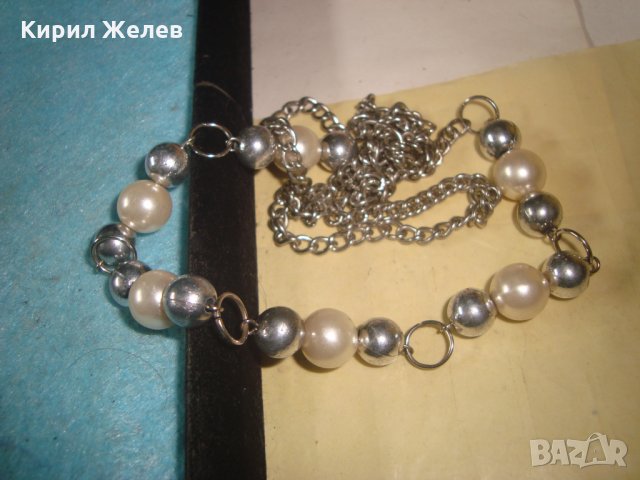 ПЕРЛЕНО АРТ ДЕКО СТИЛ КОЛИЕ със СРЕБРИСТА ВЕРИЖКА 27357, снимка 4 - Колиета, медальони, синджири - 35100895