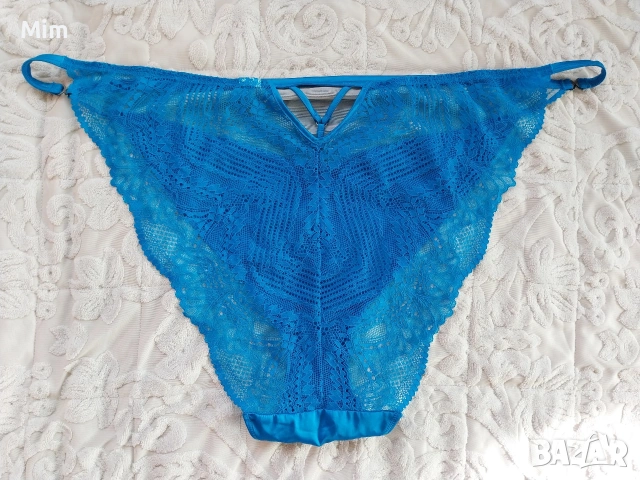 4XL Синя бикина от сатен и дантела , снимка 5 - Бельо - 53346268