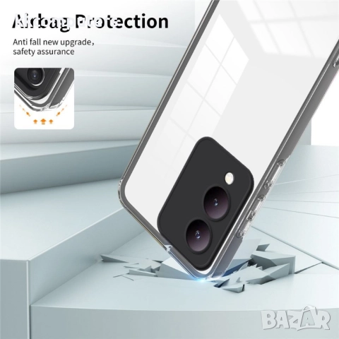 Защитен калъф TPU+PC за vivo Y17s 4G / Y28 5G / Y33t- TPU гръб, PC рамка, вкл. Протектор (Черен, Про, снимка 4 - Калъфи, кейсове - 52561544