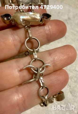 Гривна от естествен бароков перлен и аметисти, снимка 6 - Гривни - 53373790