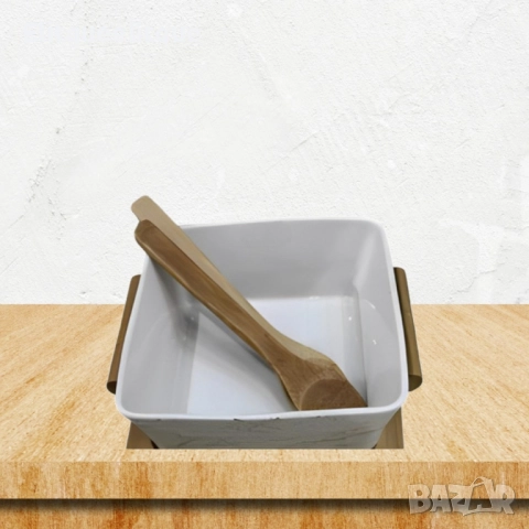 Керамичен съд - купа, с дървени аксесоари