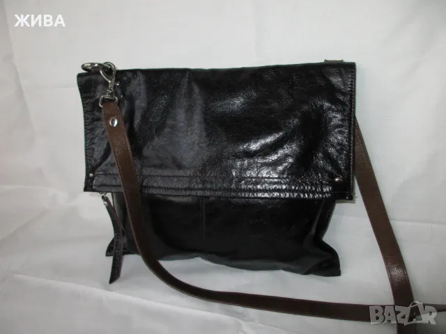 ЕСТЕСТВЕНА КОЖА мъжка черна чанта през рамо, снимка 2 - Чанти - 49340922