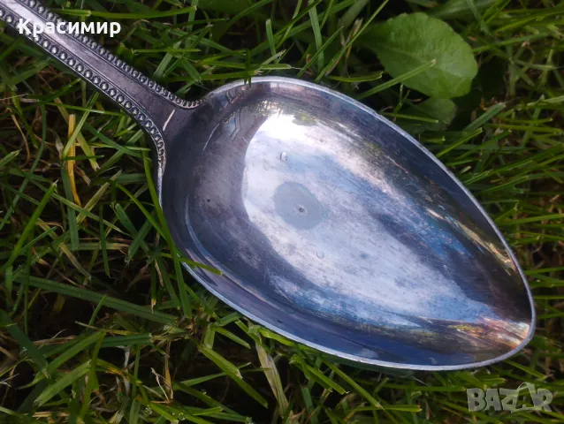 Голяма посребрена лъжица за сервиране 📐37х5,5 см , снимка 3 - Антикварни и старинни предмети - 48818336