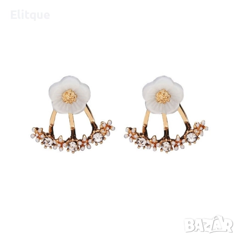 Нежни обеци цвете с долна част, минаваща по ръба на ухото. Цветове - сребрист или златист, снимка 4 - Обеци - 52796216