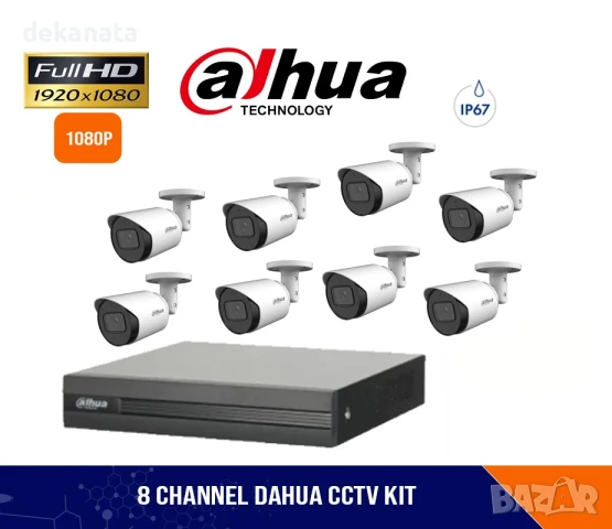 Dahua 8канално видеонаблюдение с 8 броя FullHD камери IP67